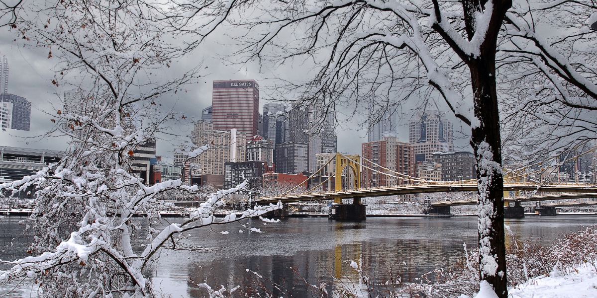 Pittsburgh home exterior after a heavy snowstorm showing winter weather impact