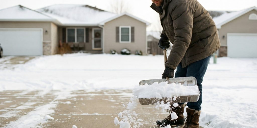 Homeowner inspecting their house after a winter snowstorm in Pittsburgh