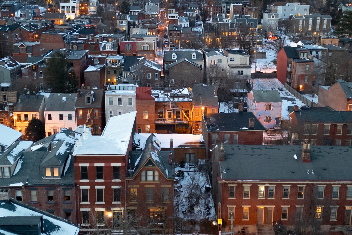 Pittsburgh home during winter cold showing effects of temperature changes on the structure