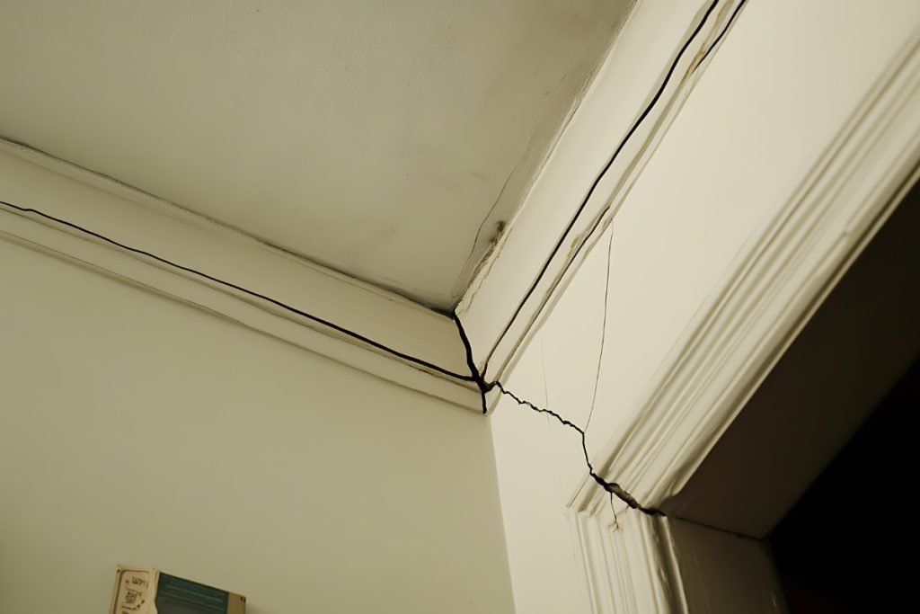 Small drywall crack near a doorway that new homeowners often overlook during routine home checks