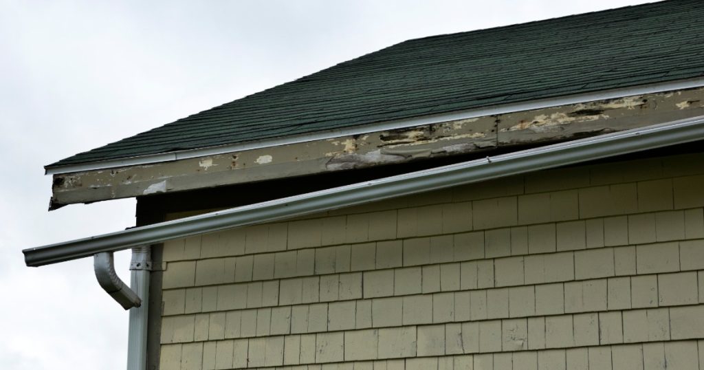 Clogged gutter on a Pittsburgh home during early spring