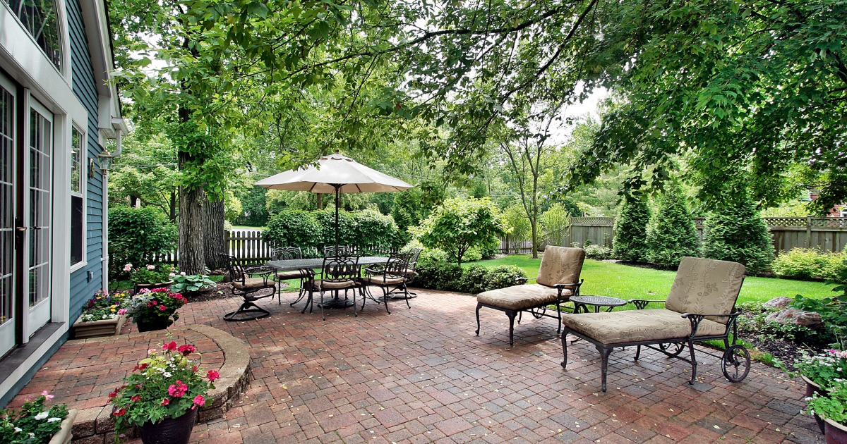 Backyard outdoor space set up for spring and summer use