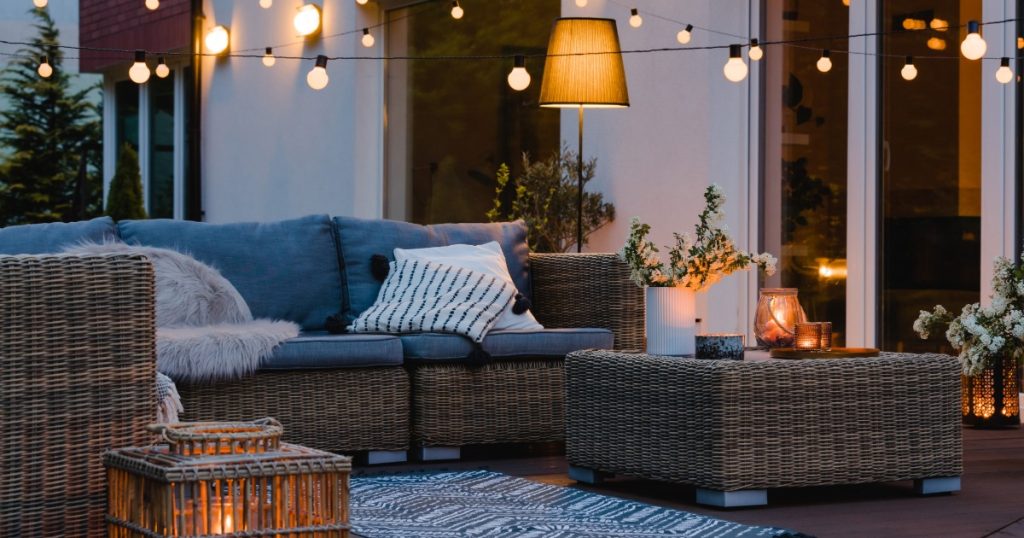 Outdoor lighting installed on a backyard patio in Pittsburgh