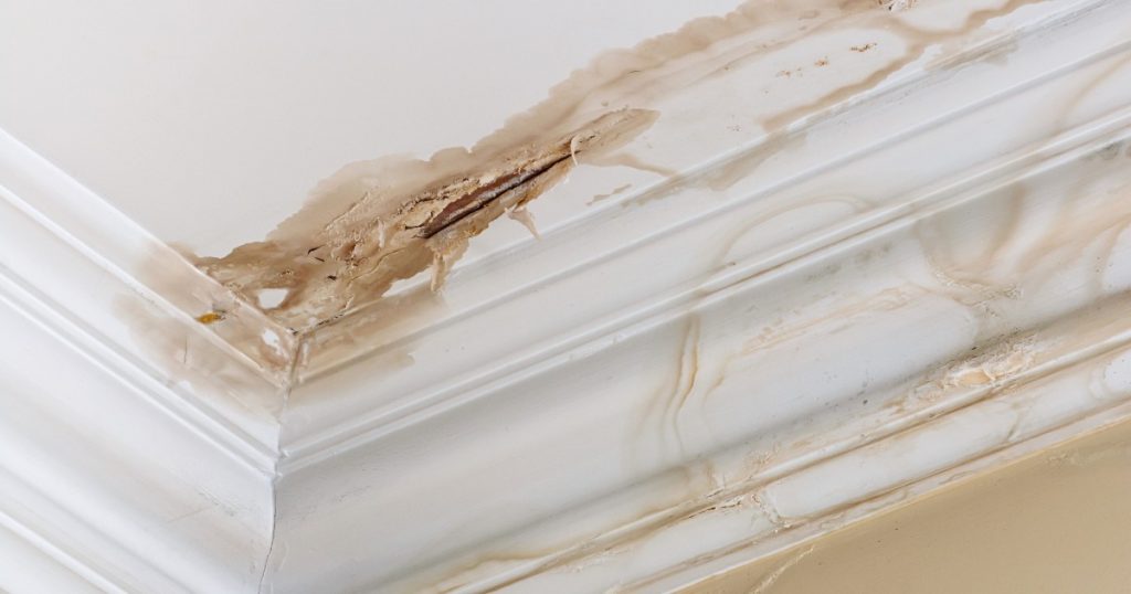 Brown water stain on a ceiling in a Pittsburgh home