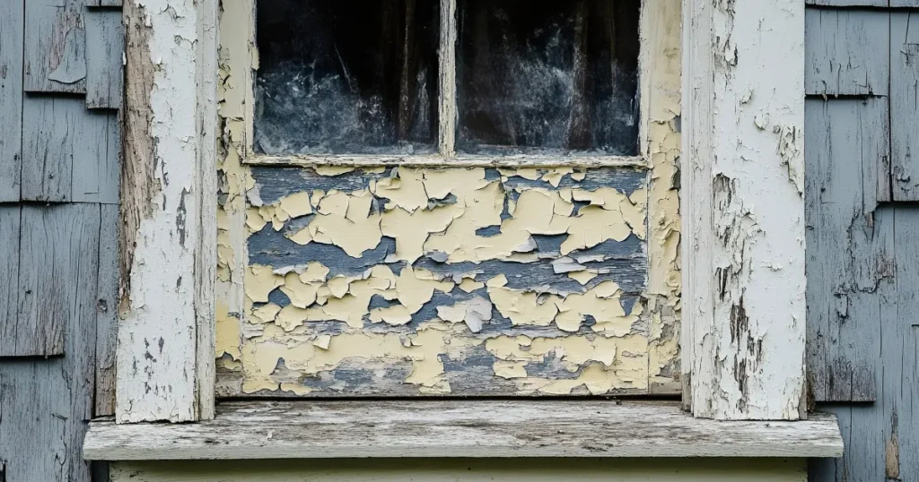Faded and cracking older exterior paint on a home exterior